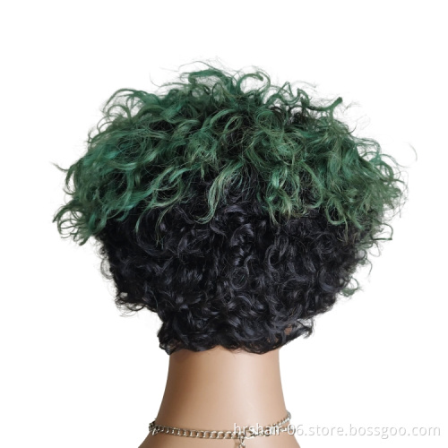 Best price and Hot sell wholesale machine made 6" ombre green/black brown/black remy human  brazilian virgin hair wig